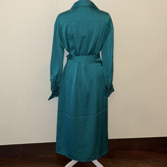 French Connection Harlow satin wrap midi dress in Deep Lake NWT - Picture 3 of 3